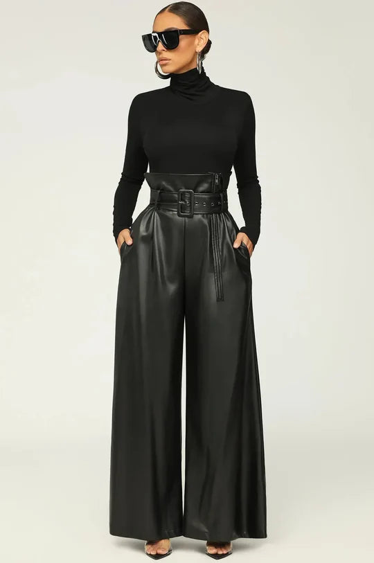 Siena Elegance/ Pantalones de Cintura Alta con Cinturón