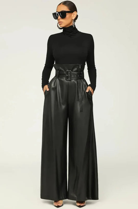 Siena Elegance/ Pantalones de Cintura Alta con Cinturón