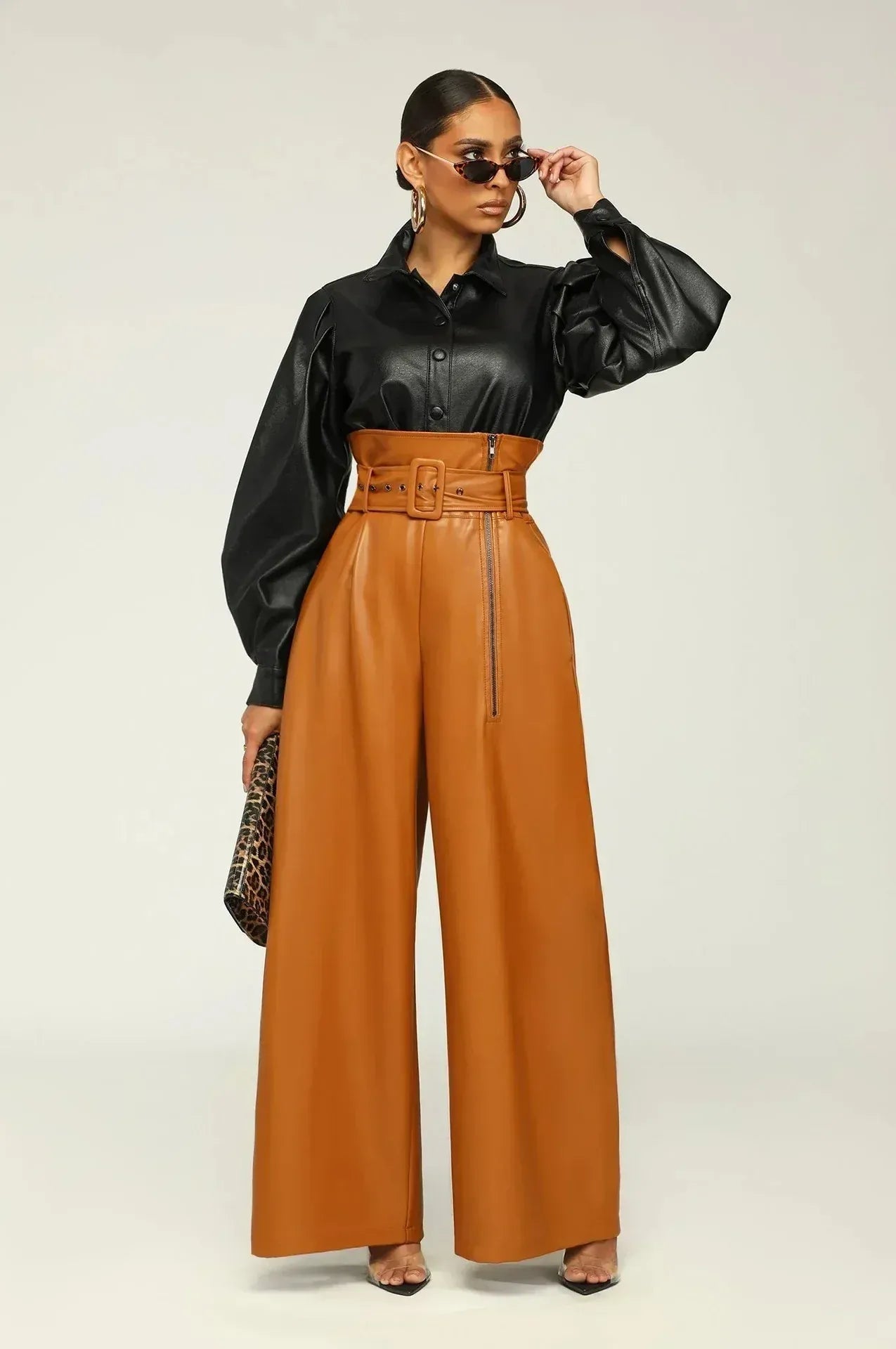 Siena Elegance/ Pantalones de Cintura Alta con Cinturón