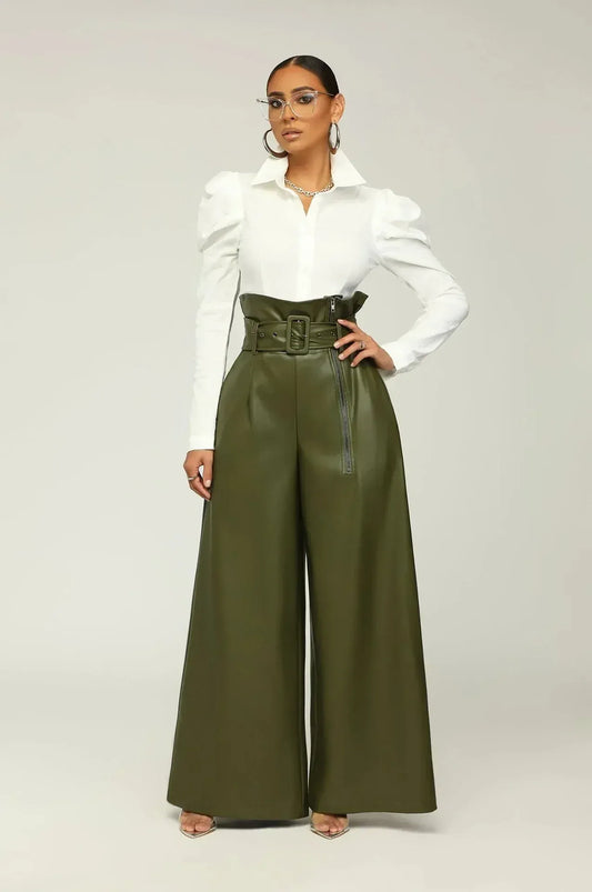 Siena Elegance/ Pantalones de Cintura Alta con Cinturón
