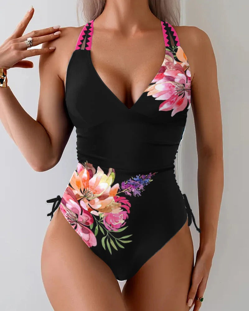Florencia/ Traje de baño de una pieza con estampado floral grande