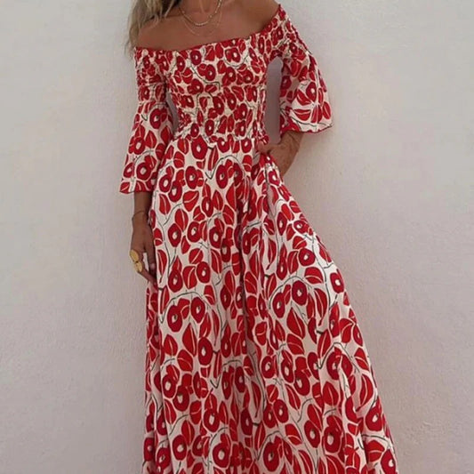 Fiorella / Vestido Largo con Hombros Descubiertos y Estampado Floral