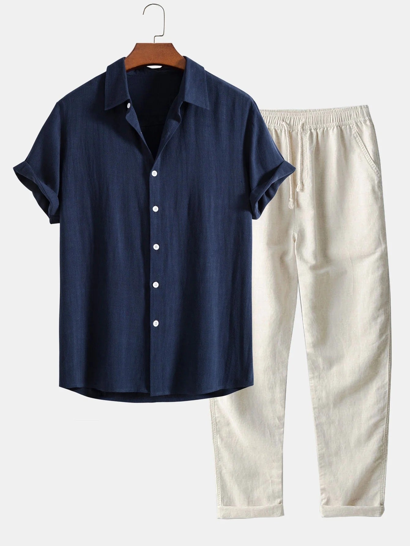 Verano Riviera / Conjunto de dos piezas-Camisa ligera y pantalón casual elegante