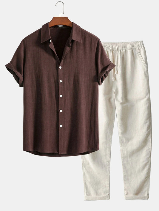 Verano Riviera / Conjunto de dos piezas-Camisa ligera y pantalón casual elegante