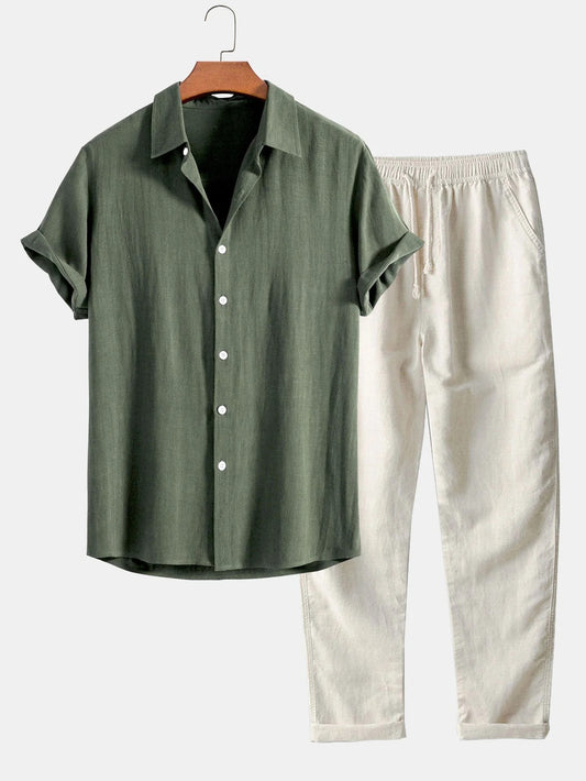Verano Riviera / Conjunto de dos piezas-Camisa ligera y pantalón casual elegante