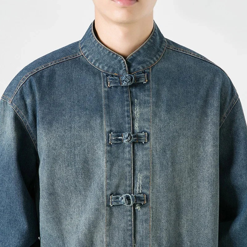 Kenji / Camisa Denim de Estilo Oriental