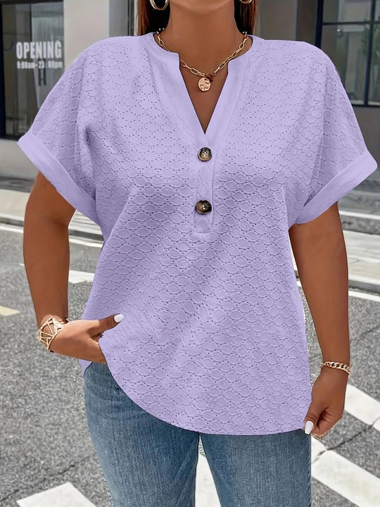 Elena / Blusa casual de cuello en V con botones