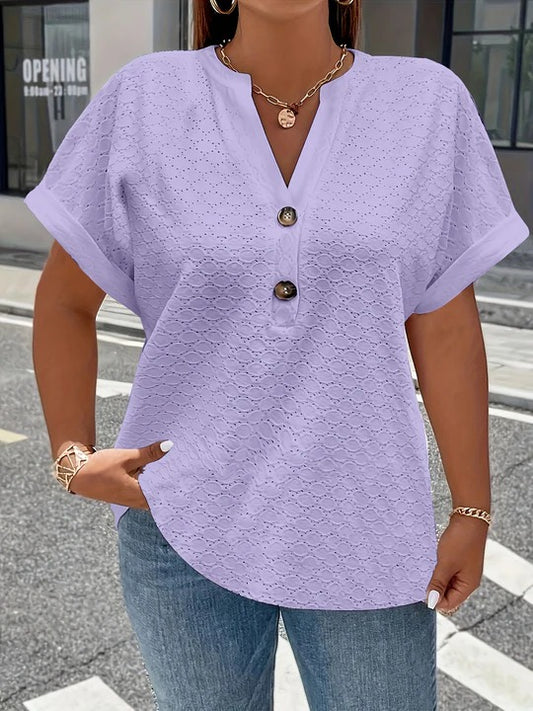 Elena / Blusa casual de cuello en V con botones