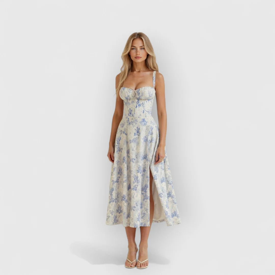 Soraya / Vestido midi con corsé de terciopelo