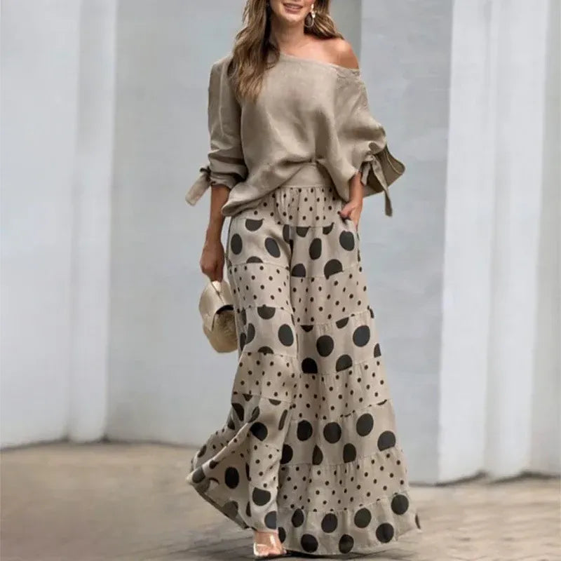 Serena / Conjunto de Blusa y Pantalón de Lunares