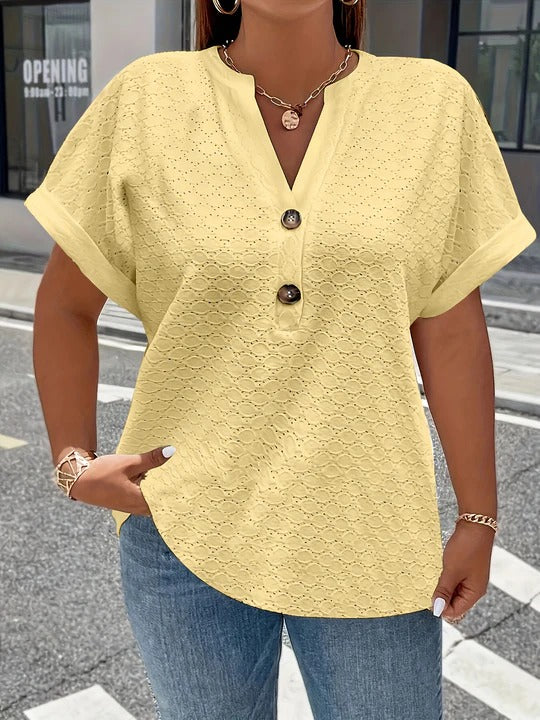 Elena / Blusa casual de cuello en V con botones