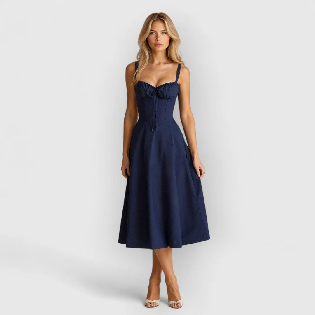 Soraya / Vestido midi con corsé de terciopelo