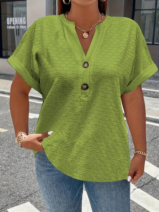 Elena / Blusa casual de cuello en V con botones