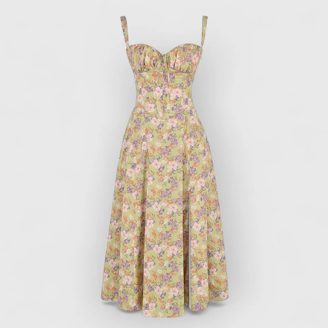Soraya / Vestido midi con corsé de terciopelo