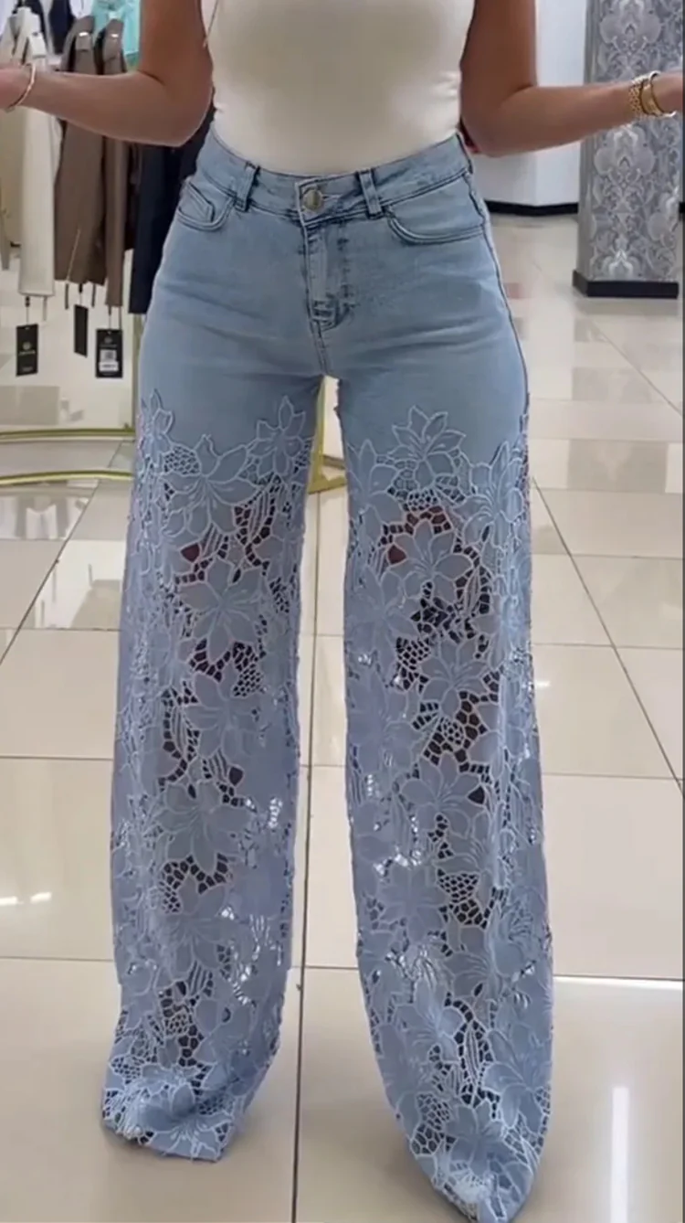 Susette / Jeans Boho Chic con Ribete de Encaje