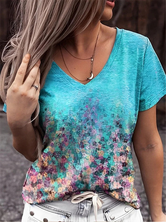 Amelia / Camiseta floral con cuello en V