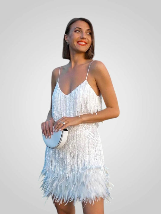 Nocturna Glam / Vestido Mini con Plumas