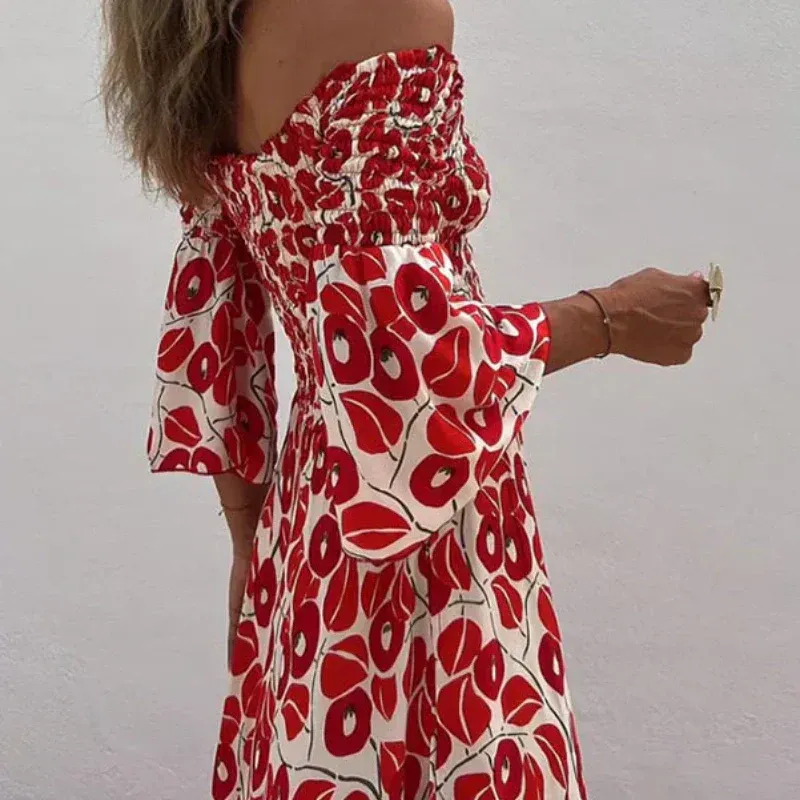Fiorella / Vestido Largo con Hombros Descubiertos y Estampado Floral