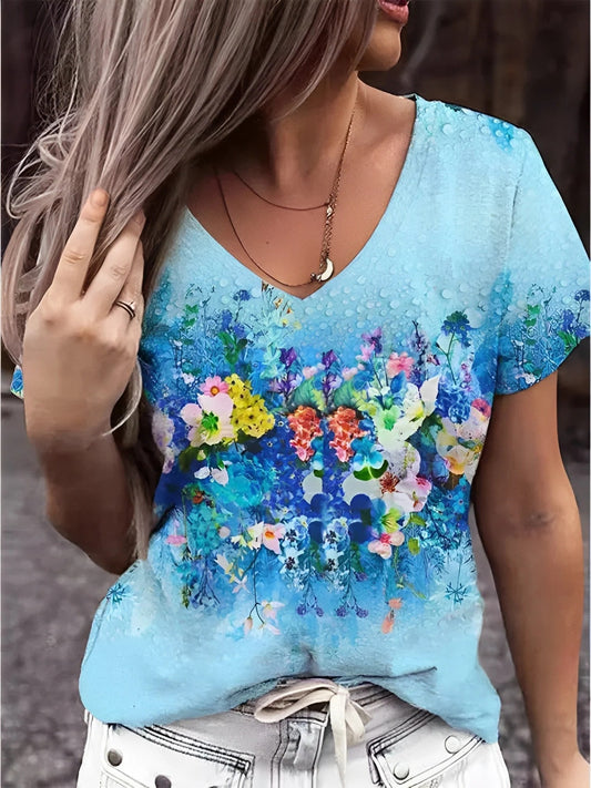 Amelia / Camiseta floral con cuello en V