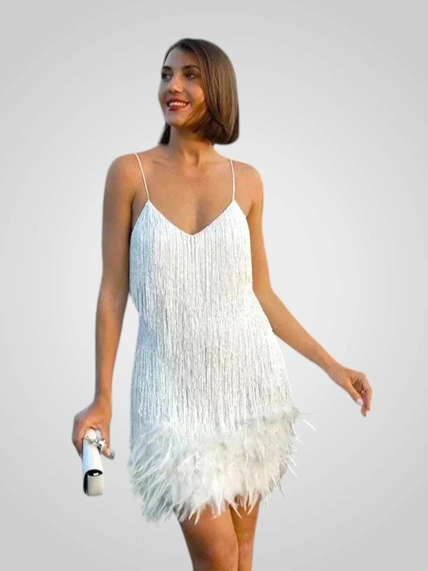 Nocturna Glam / Vestido Mini con Plumas