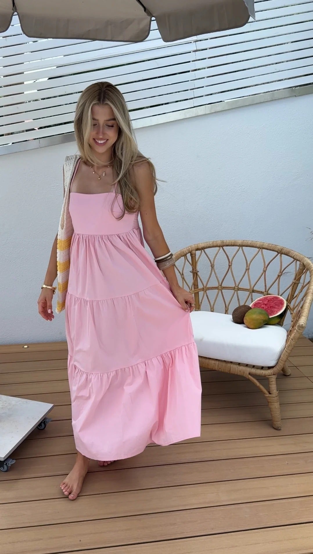 Itzel / Vestido maxi de algodón rosa