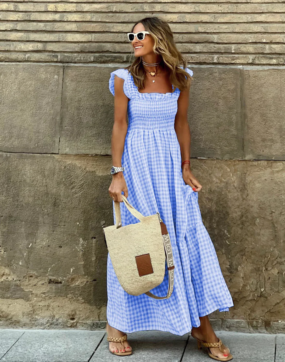 Aurelia / Vestido largo con volantes y detalles a cuadros