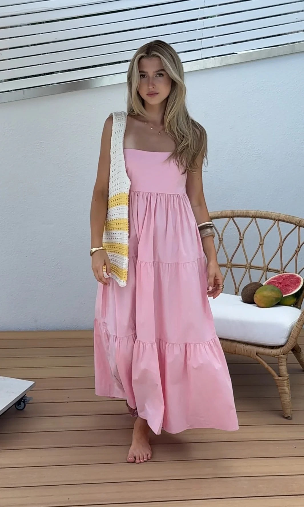 Itzel / Vestido maxi de algodón rosa