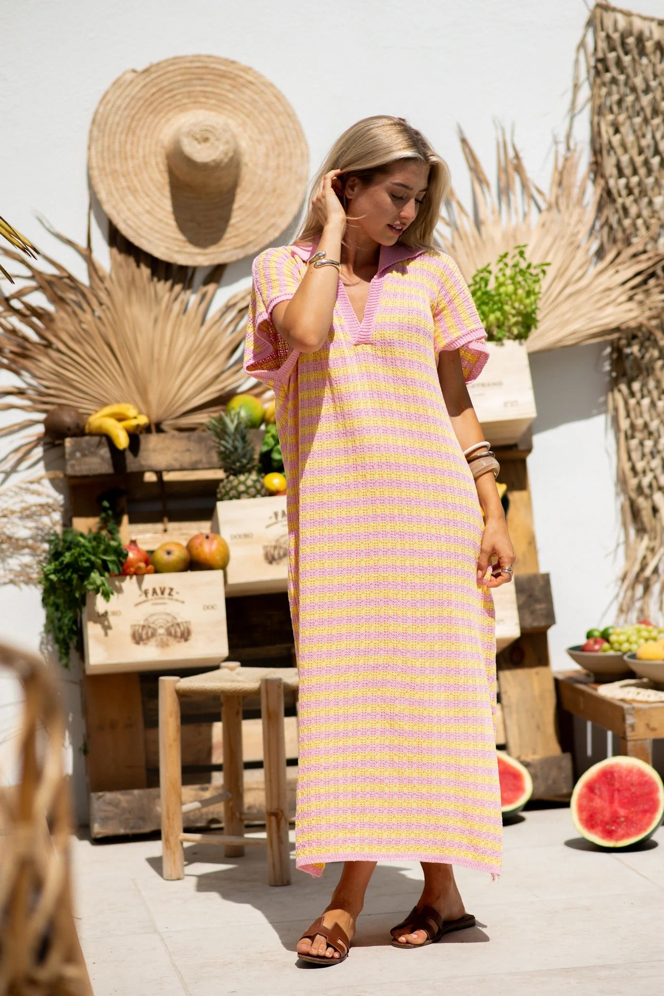 Suki / Vestido maxi rayas sandía