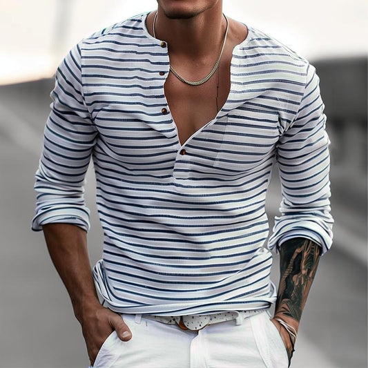 Bari / Camiseta de Rayas con Cuello Henley
