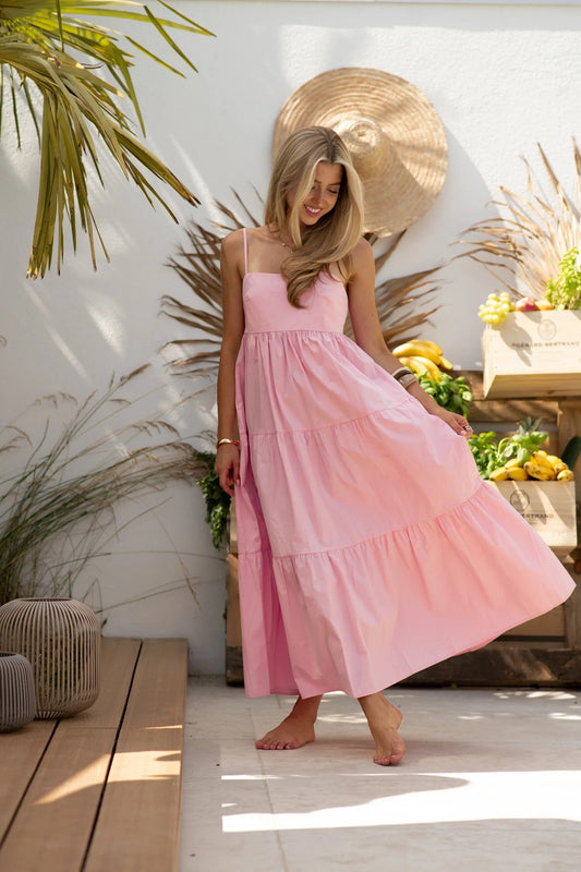 Itzel / Vestido maxi de algodón rosa