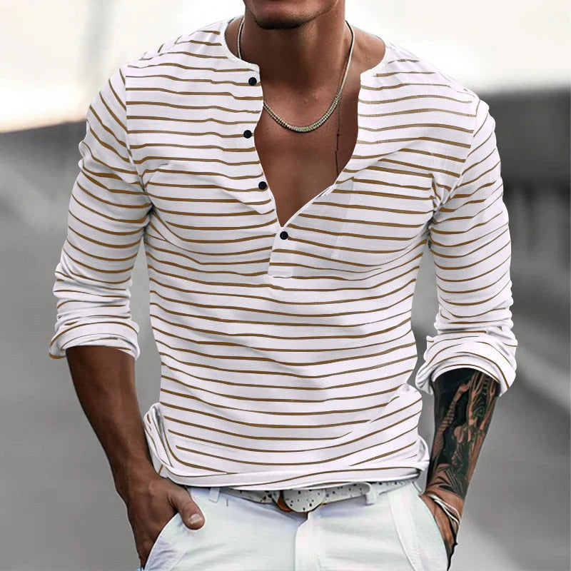 Bari / Camiseta de Rayas con Cuello Henley