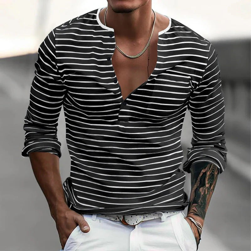 Bari / Camiseta de Rayas con Cuello Henley