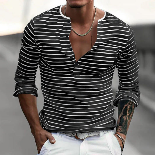 Bari / Camiseta de Rayas con Cuello Henley