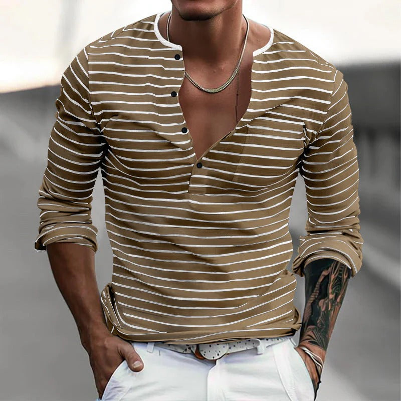 Bari / Camiseta de Rayas con Cuello Henley