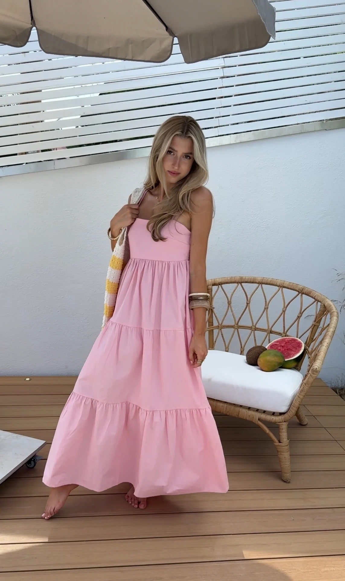 Itzel / Vestido maxi de algodón rosa