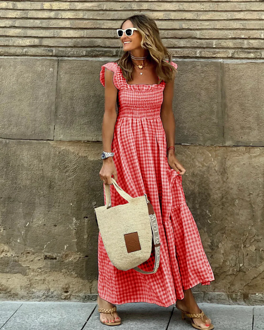 Aurelia / Vestido largo con volantes y detalles a cuadros