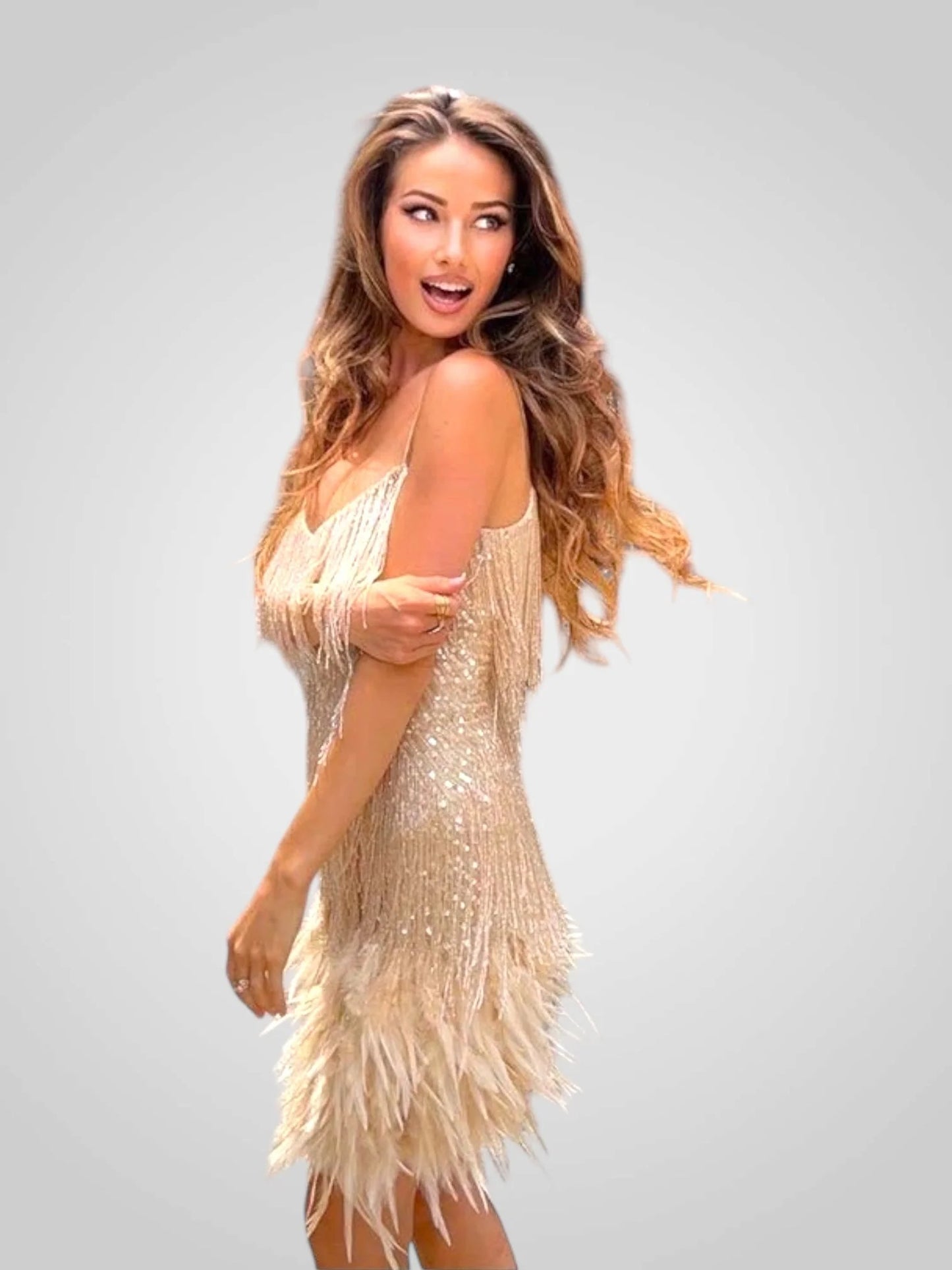 Nocturna Glam / Vestido Mini con Plumas
