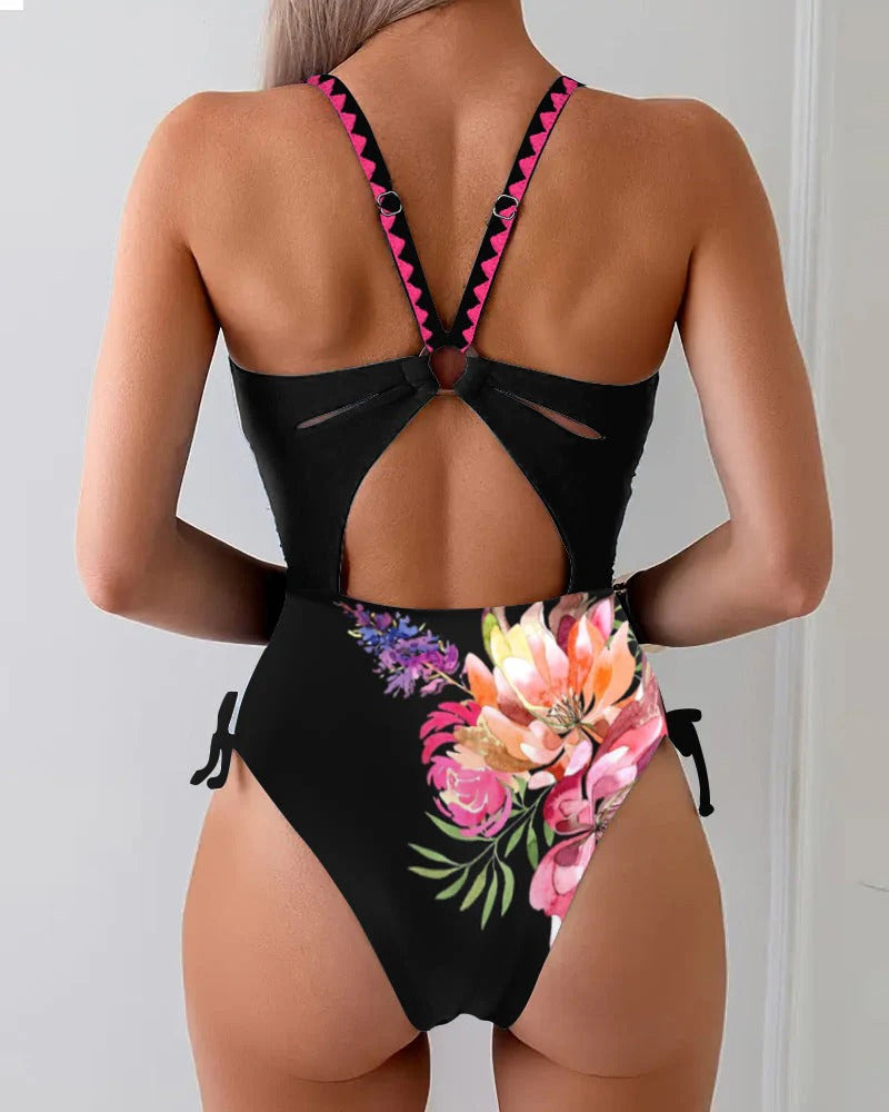 Florencia/ Traje de baño de una pieza con estampado floral grande