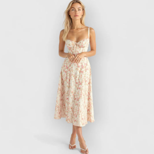 Soraya / Vestido midi con corsé de terciopelo