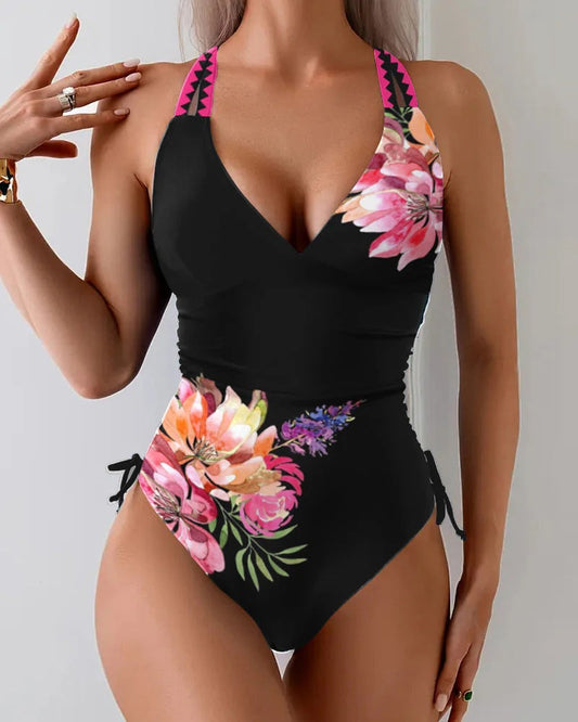 Florencia/ Traje de baño de una pieza con estampado floral grande