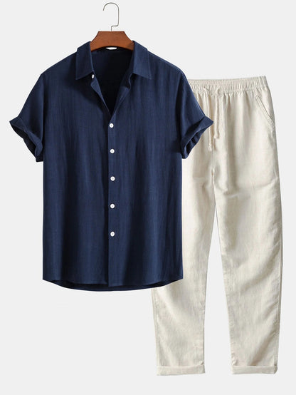 Verano Riviera / Conjunto de dos piezas-Camisa ligera y pantalón casual elegante