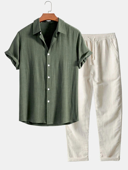 Verano Riviera / Conjunto de dos piezas-Camisa ligera y pantalón casual elegante