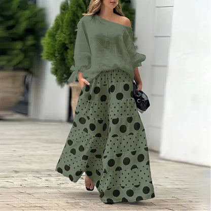 Serena / Conjunto de Blusa y Pantalón de Lunares