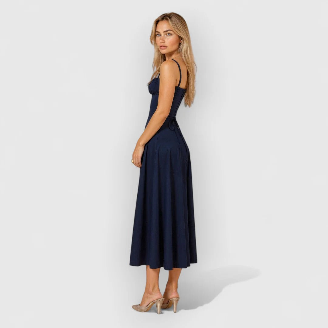 Soraya / Vestido midi con corsé de terciopelo