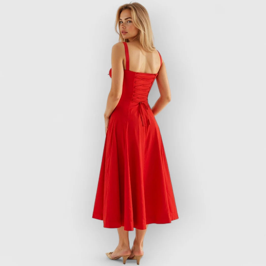 Soraya / Vestido midi con corsé de terciopelo