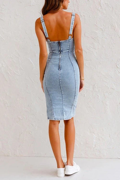 Vera / Vestido de Denim con Tirantes Ajustables
