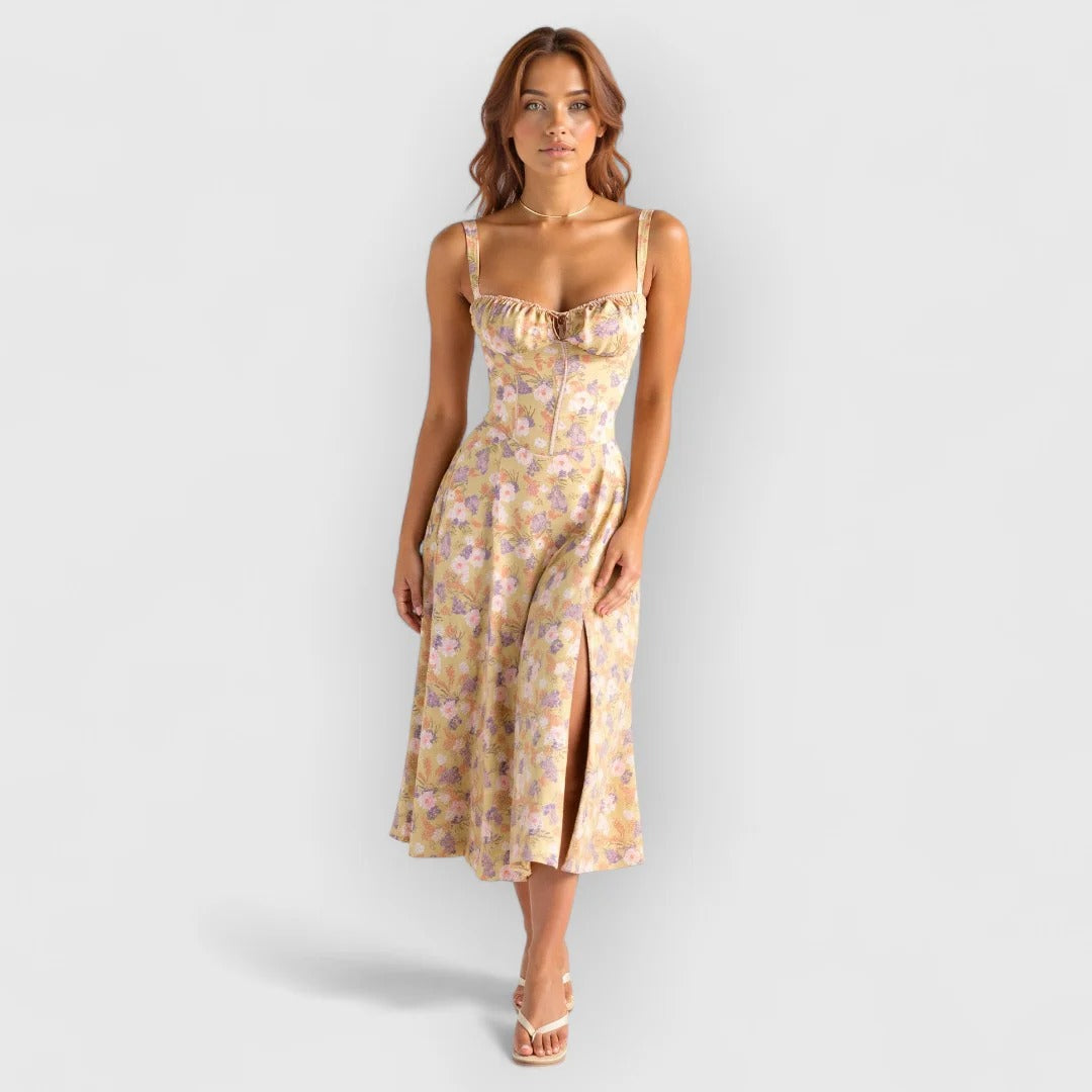 Soraya / Vestido midi con corsé de terciopelo